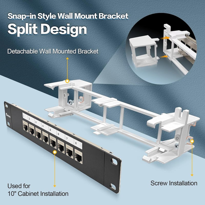 Enmane 8 Port Patch Panel CAT7 Keystone Coupler Shielded (EC Listed) Wall Mount 10inch with 89D Bracket Ethernet Patch Panel (CAT7) - Image 3